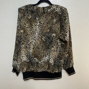Leopard Cheetah Cat Pullover Top Hippie Art Chic Glam Zip Up Shabby Hip Blouse
